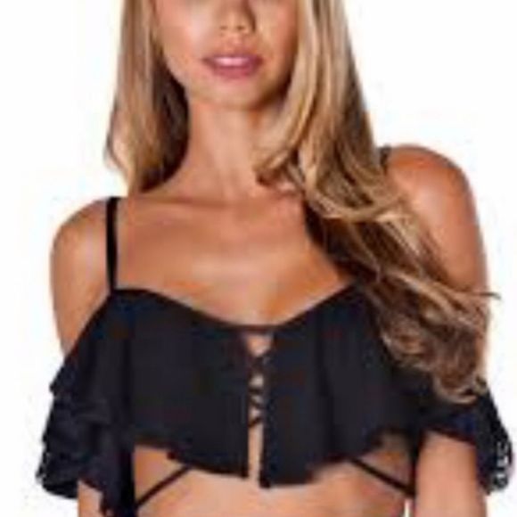 Montce solid black ruffle Bikini top only size XS - Picture 10 of 11